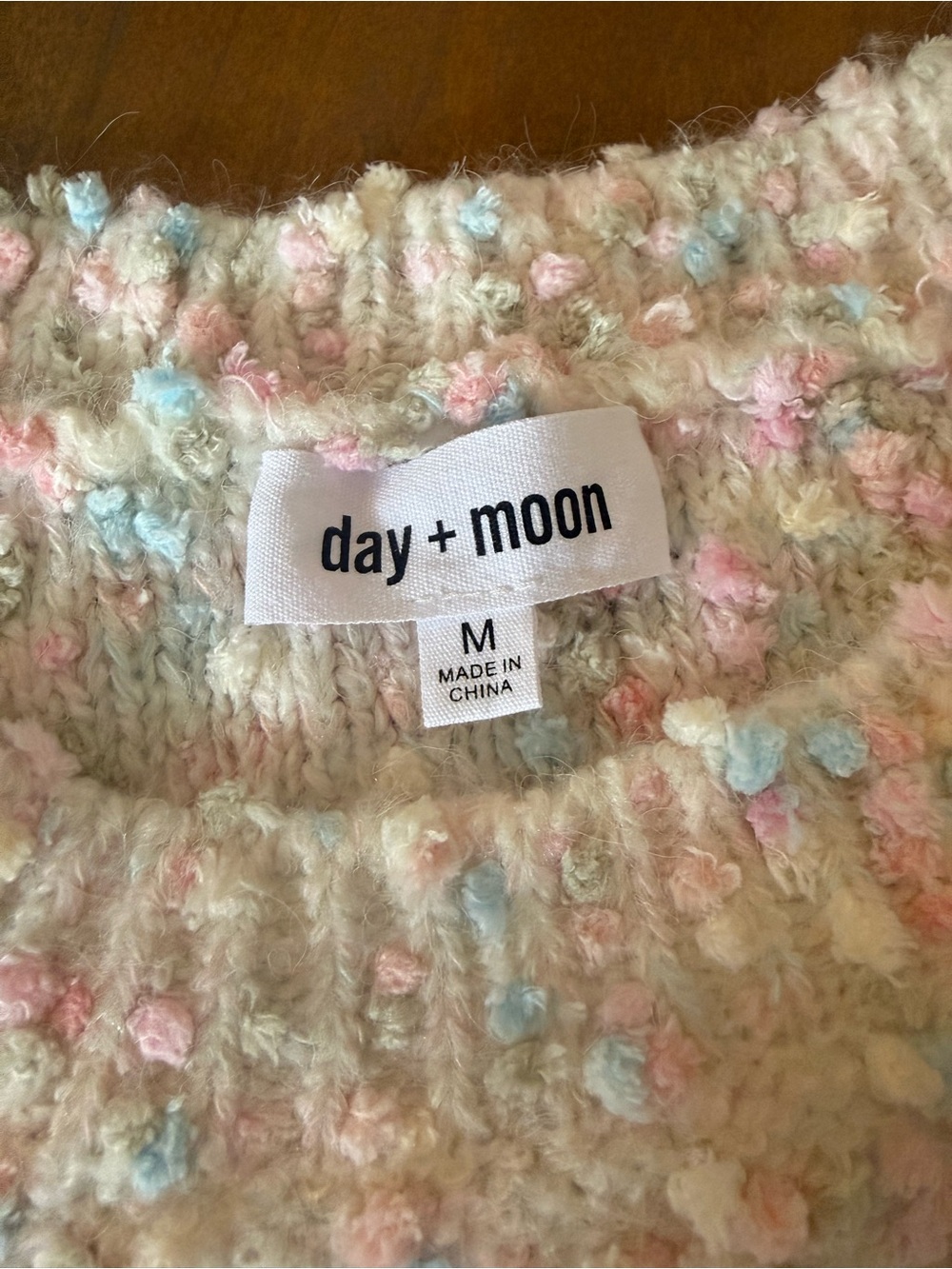Day + Moon Pastel Bouclé Short-Sleeve Sweater - Cream with Pink & Blue Accents - Picture 3 of 3